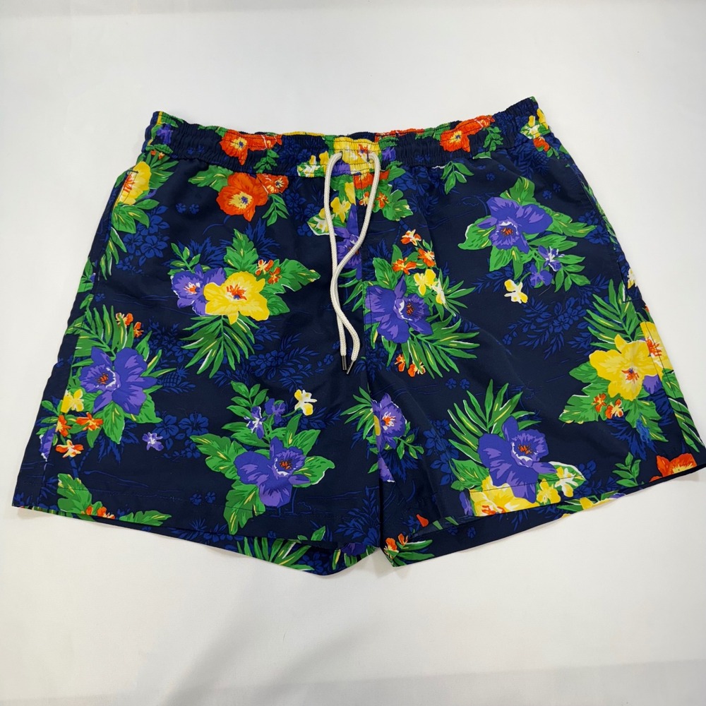 Polo Ralph Lauren Swim Trunks Mens XL Navy Blue Tropical Floral Shorts